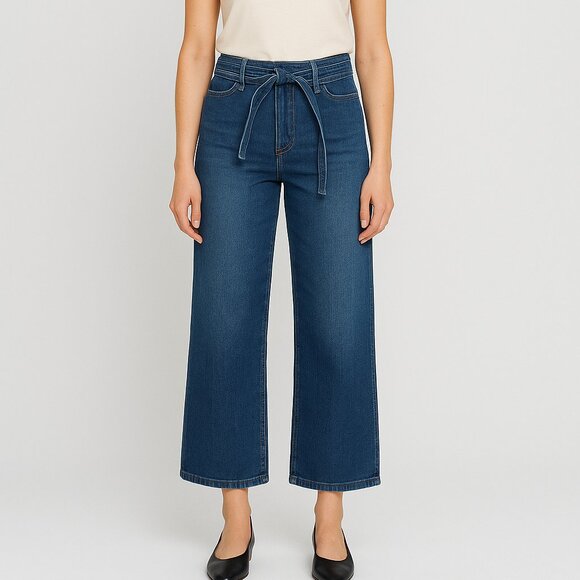 Joe's Jeans High Rise Belted Wide Leg Flare Jeans Size 27 Medium Wash - Picture 1 of 8